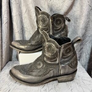 Old Gringo Women 8B Distressed Silver Studded Floral Black Leather Western Boots